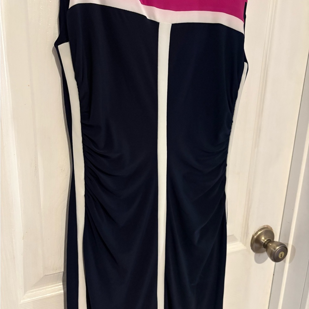 Lauren Ralph Lauren Pink and Navy Midi Dress - Picture 2 of 5